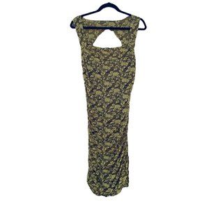 FREE PEOPLE Dress Gold Floral Lace Ruched Lined Dres Bodycon Dress